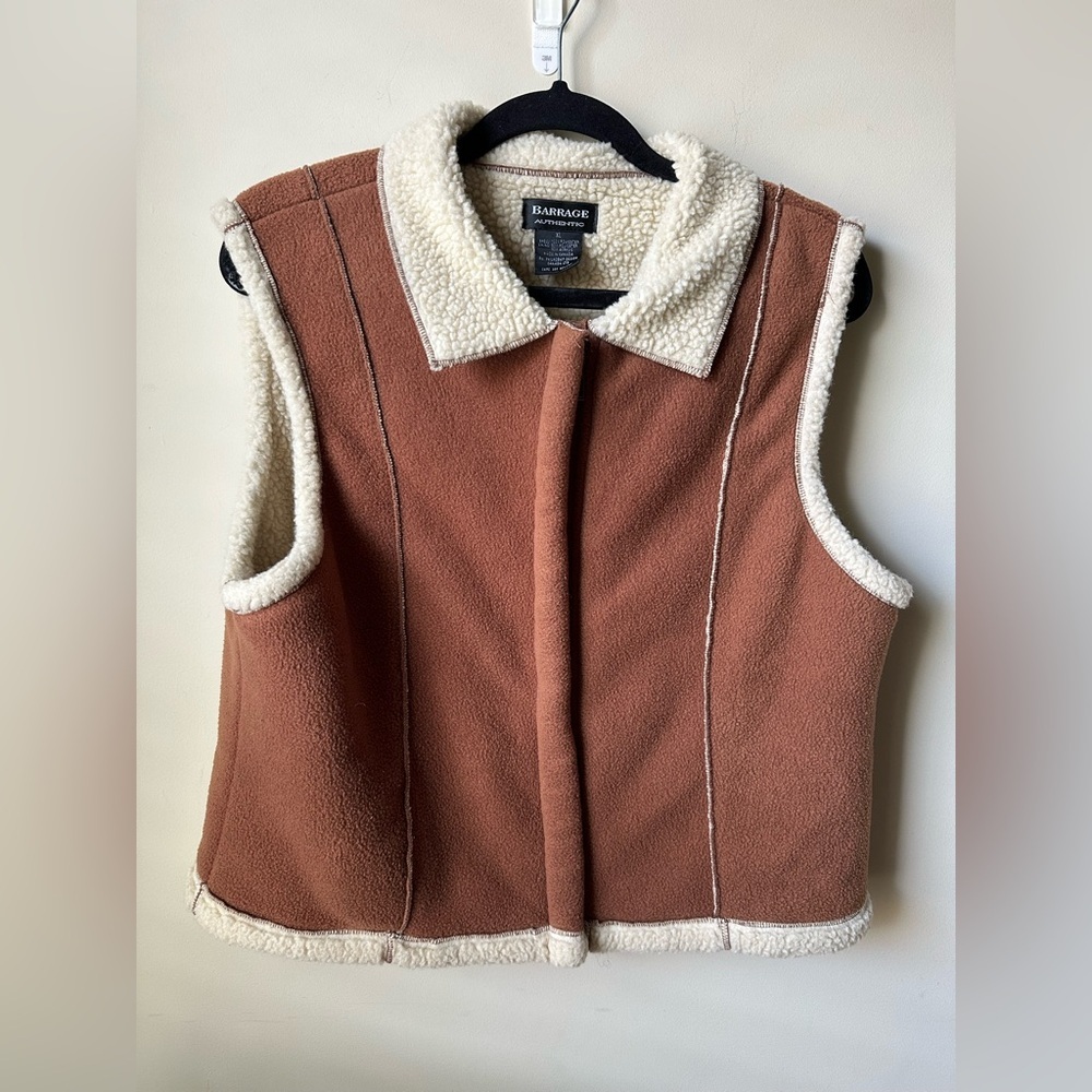Womens Barrage Authentic Brown/ Cream Fleece Like Full Zip Up Vest Size XL